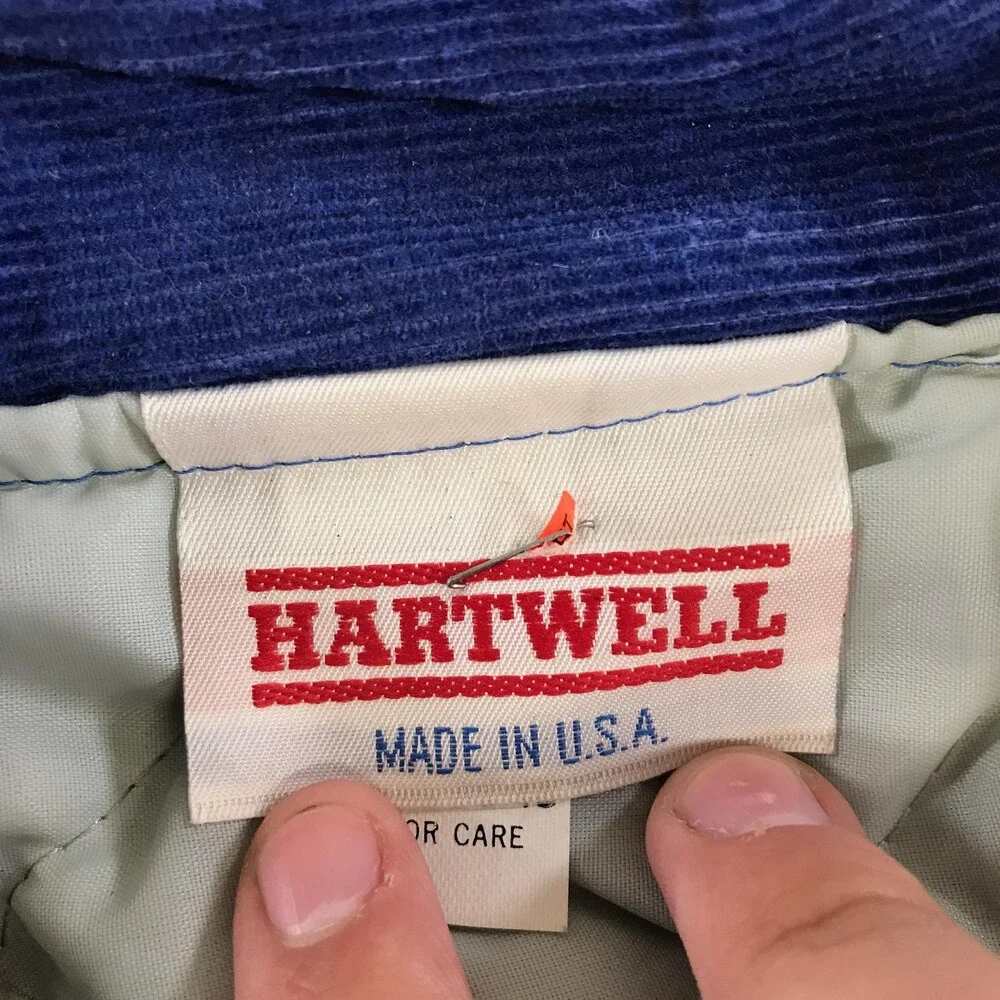 Vintage Hartwell Varsity Jacket Mens XL Royal Blue Corduroy White Striped Snaps